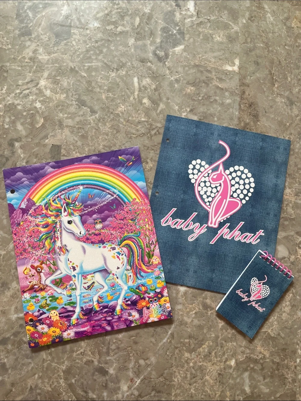 Baby Phat Denim Look Folder And Notebook with Lisa Frank Unicorn Folder
